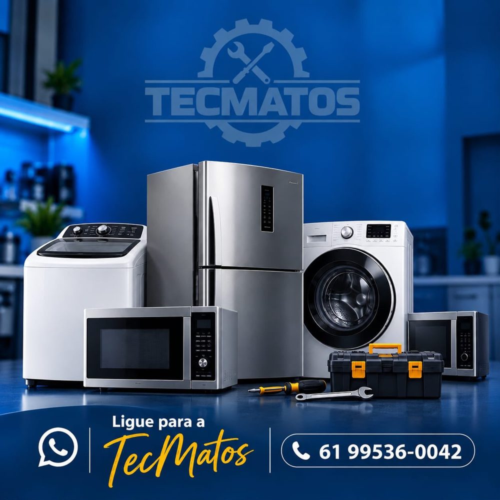 Geladeira, máquinas de lavar e micro-ondas com caixa de ferramentas TecMatos